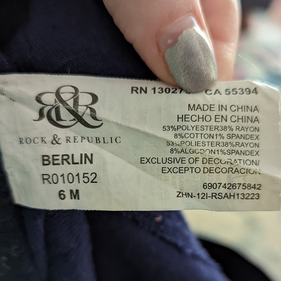 Rock & Republic Blue Corduroy Berlin Jeans, Size 6 - Picture 6 of 11